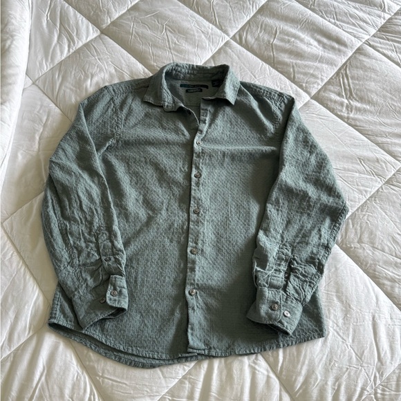 Perry Ellis Teal Linen Blend Button Down Shirt - Picture 8 of 8